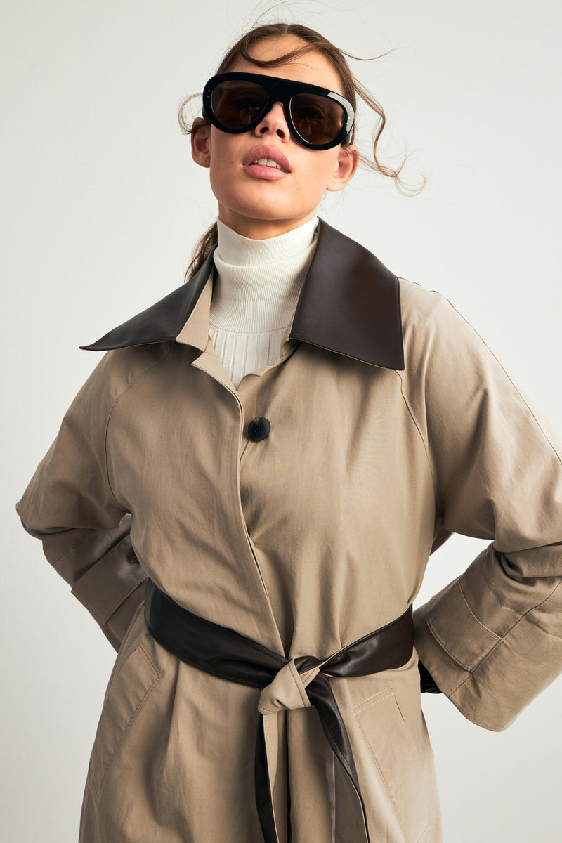 Setre Trench Coat With Collar And Belt Detail Mink