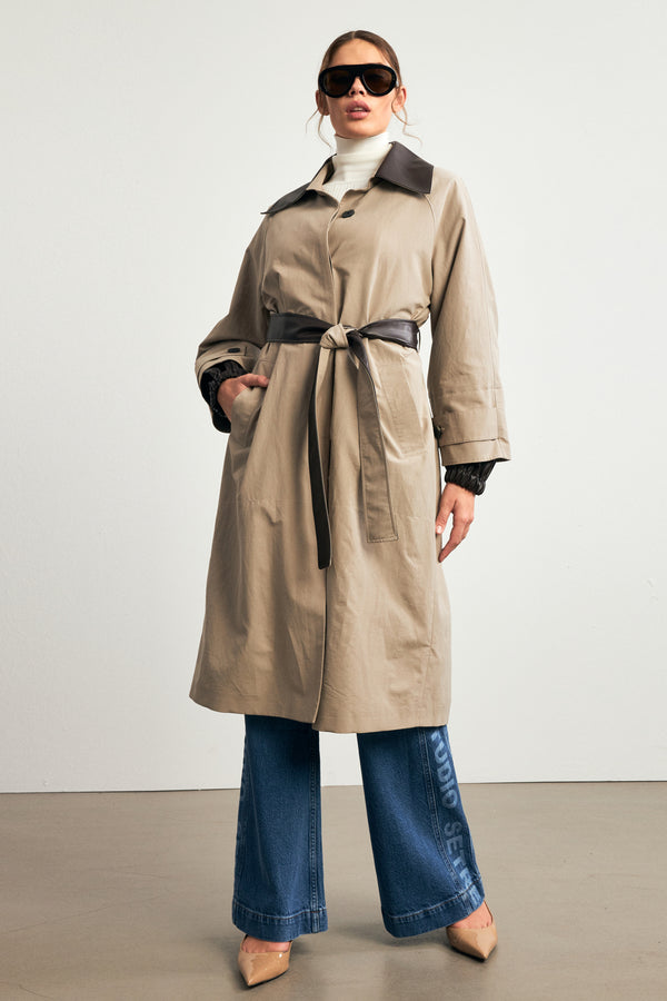 Setre Trench Coat With Collar And Belt Detail Mink