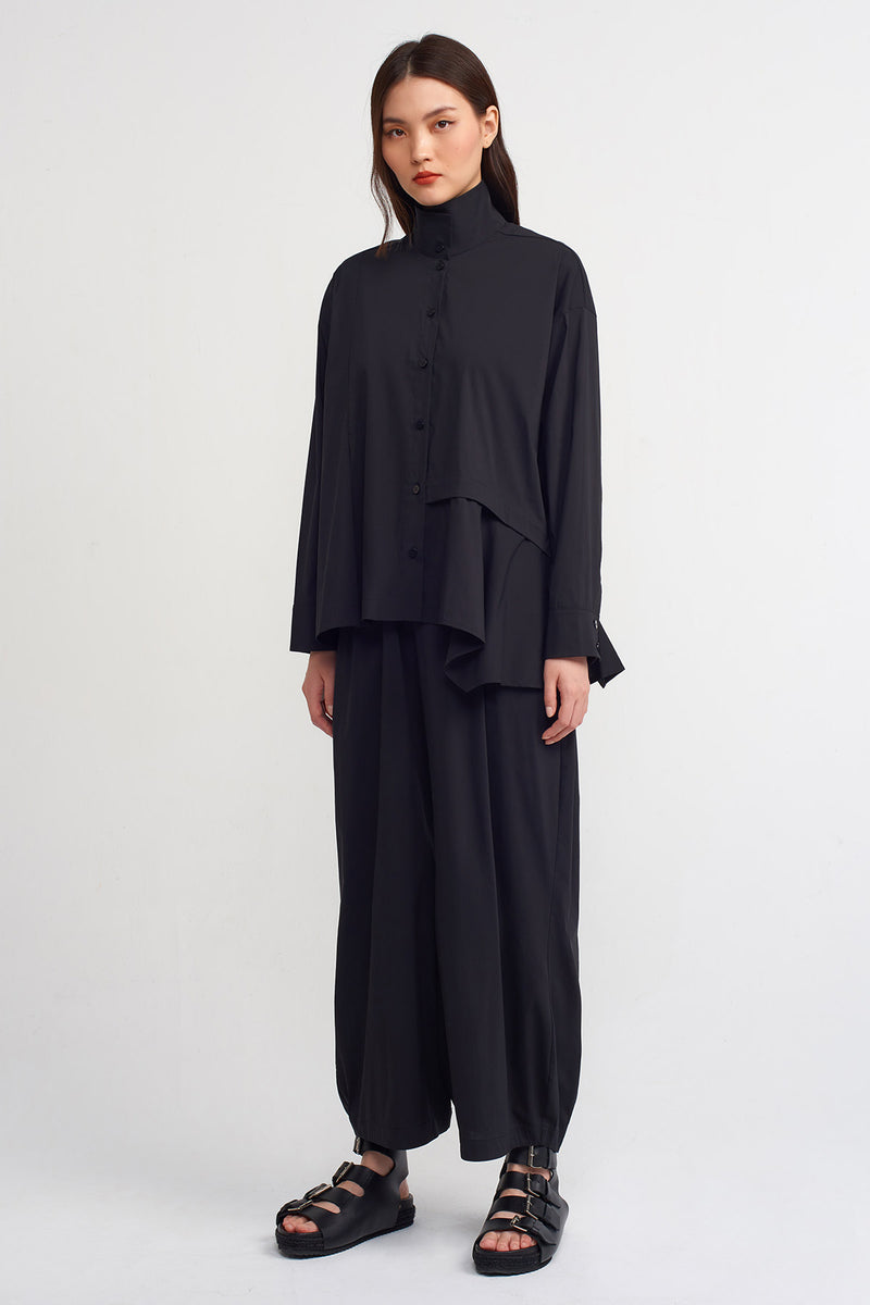 Nu Asymmetrical Hem Solid Shirt Black