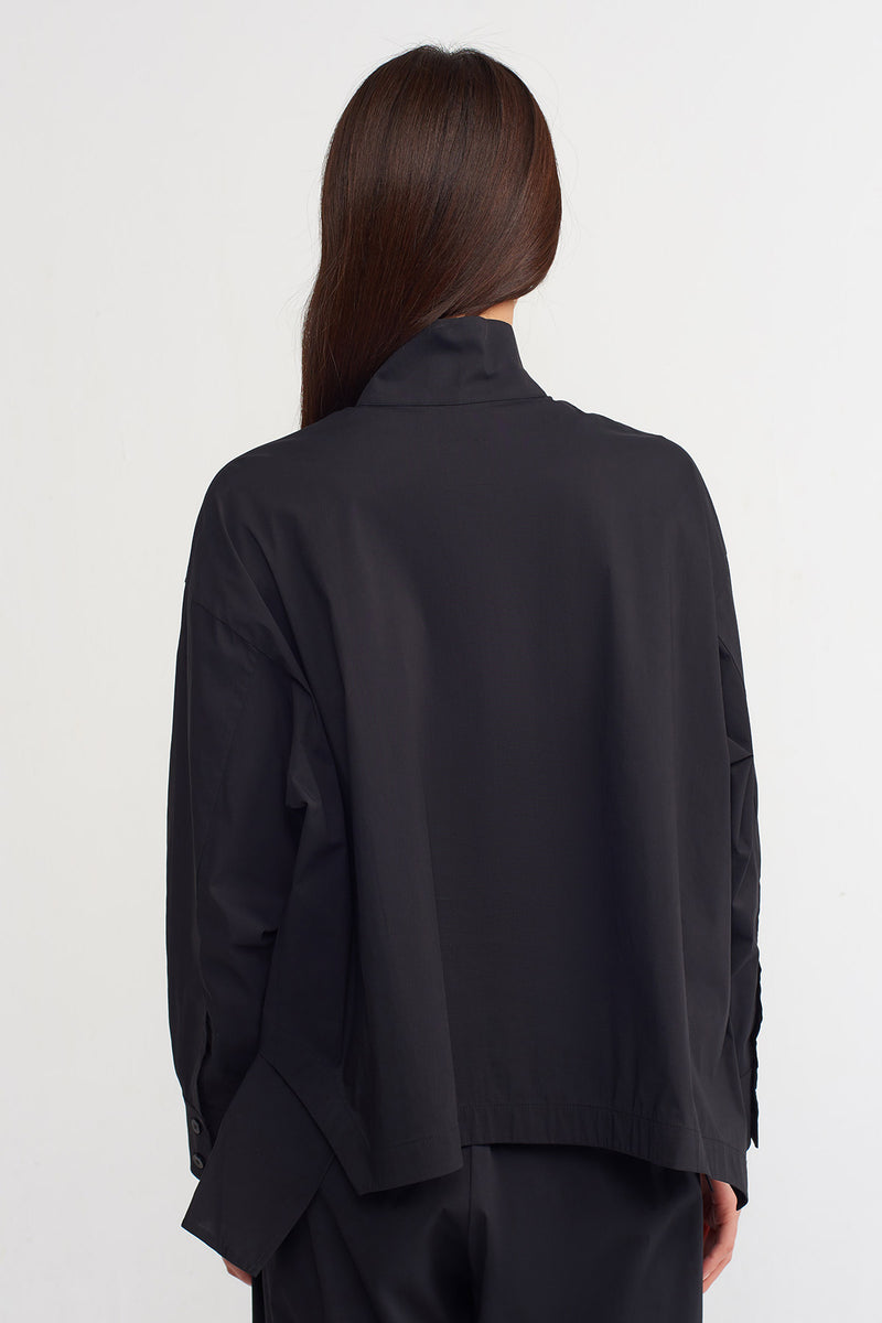 Nu Asymmetrical Hem Solid Shirt Black