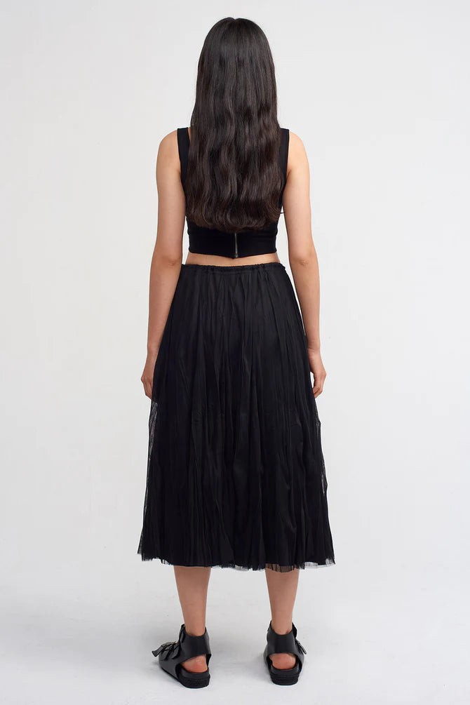 Nu Tulle Overlay Pleated Skirt Black