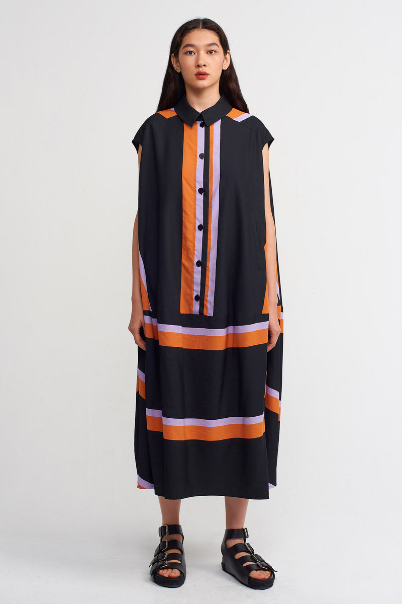 Nu Multi-Colored Striped Shirt Dress Black/Orange