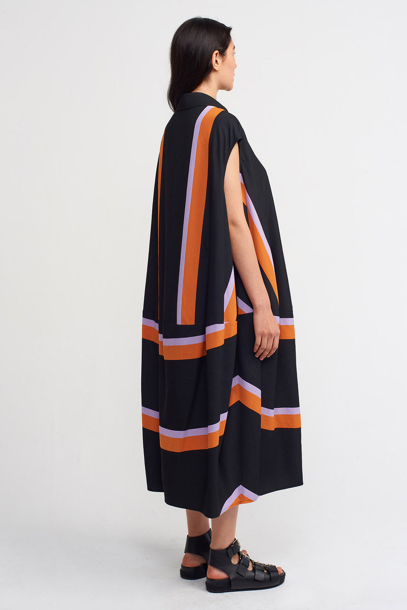 Nu Multi-Colored Striped Shirt Dress Black/Orange