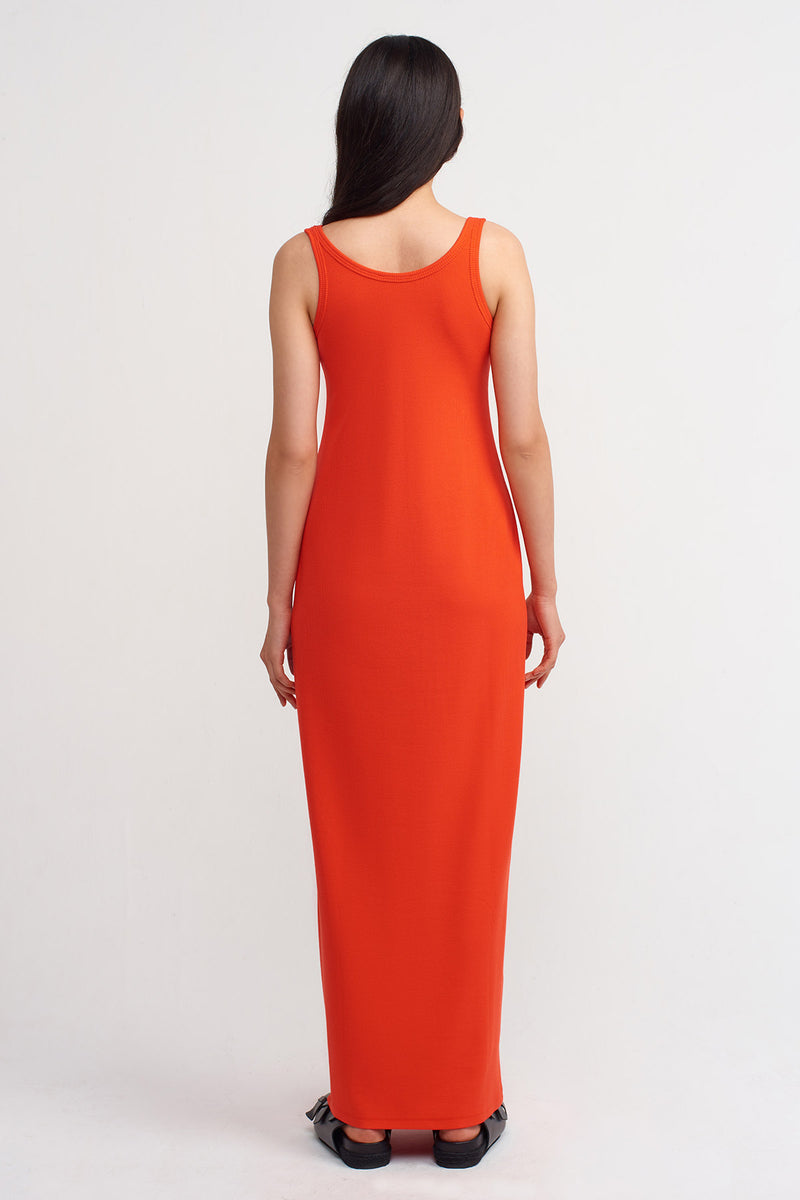 Nu Solid Knitted Maxi Dress Orange