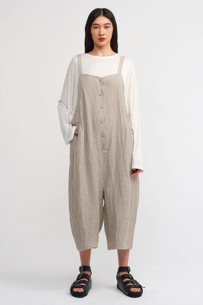 Nu Thin Strap Textured Jumpsuit Light Grey