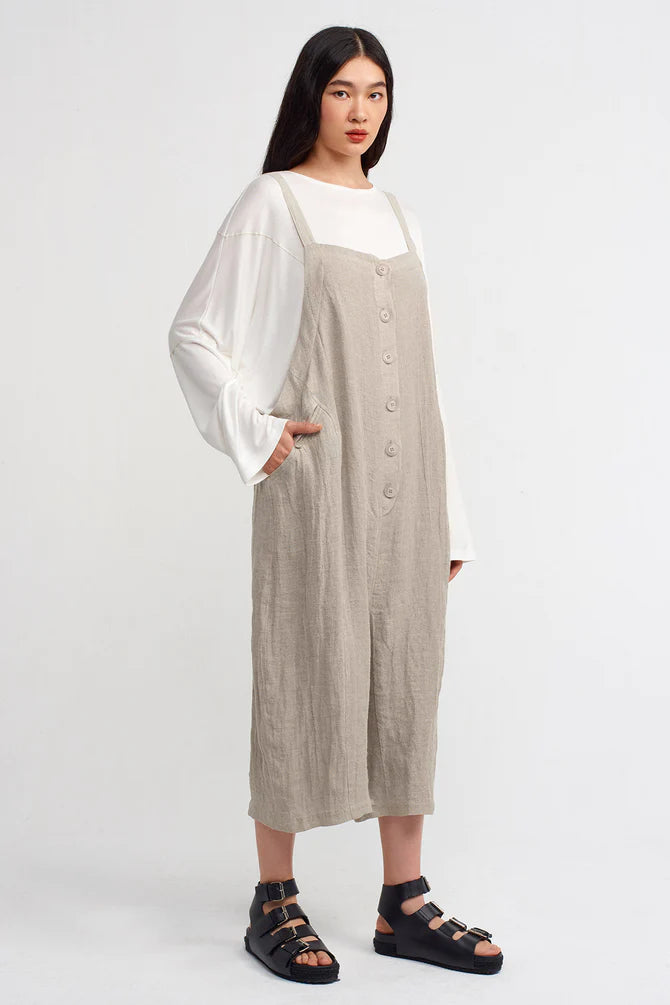 Nu Thin Strap Textured Jumpsuit Light Grey