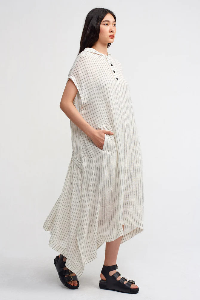 Nu Striped Hooded Asymmetrical Dress Natural