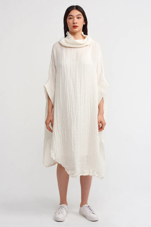 Nu Cowl Collar Textured Dress Off White