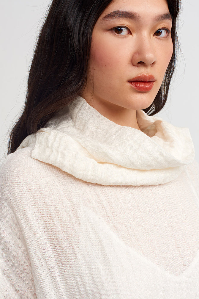 Nu Cowl Collar Textured Dress Off White