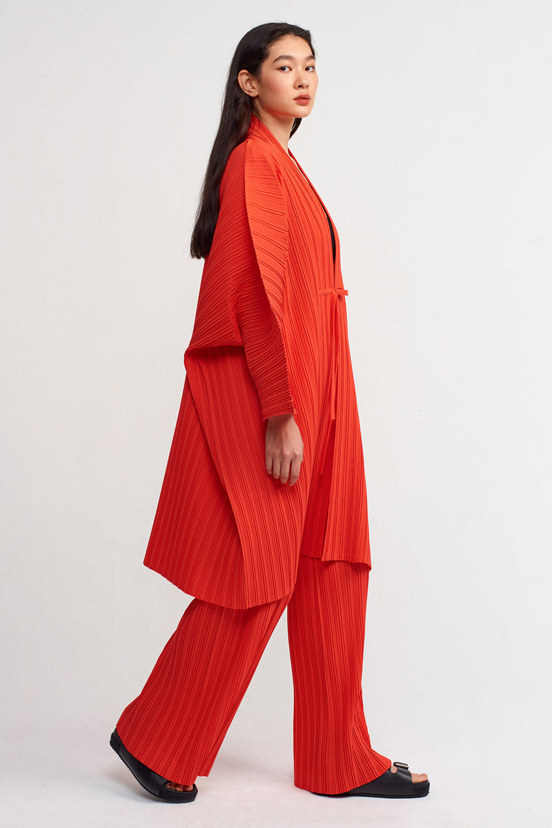 Nu Solid Pleated Kimono Outerwear Orange