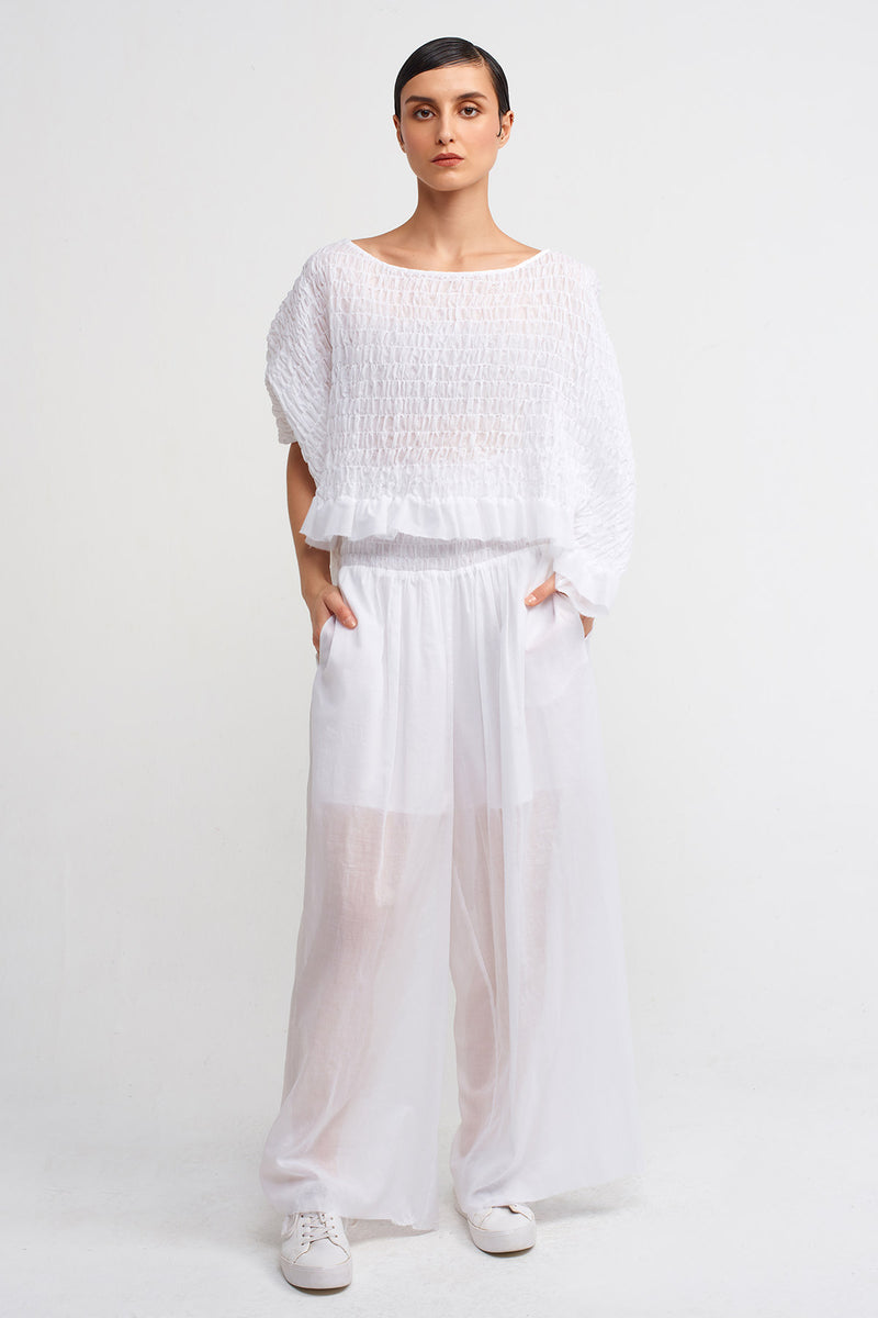 Nu Elastic Embroidered Voile T-Shirt Off White