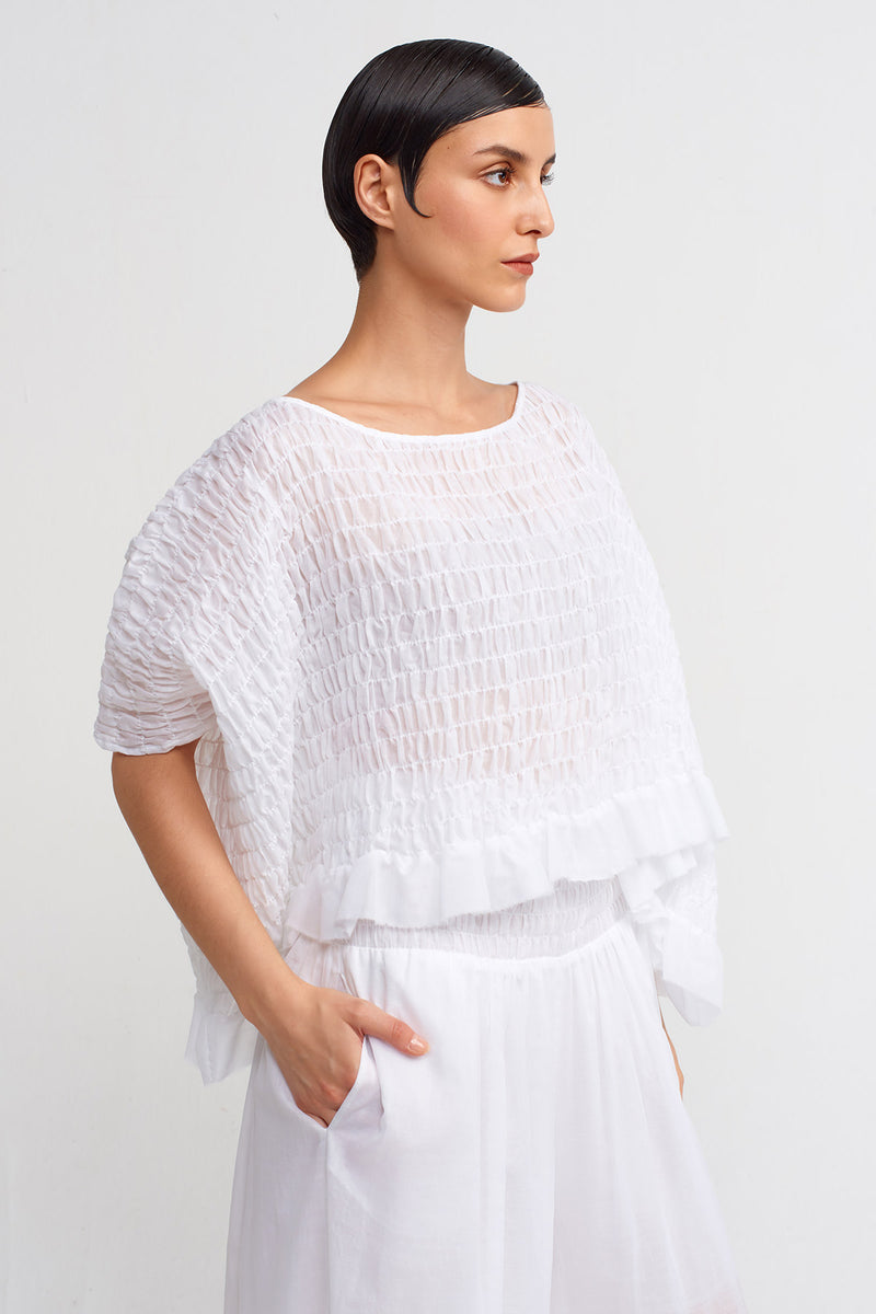 Nu Elastic Embroidered Voile T-Shirt Off White