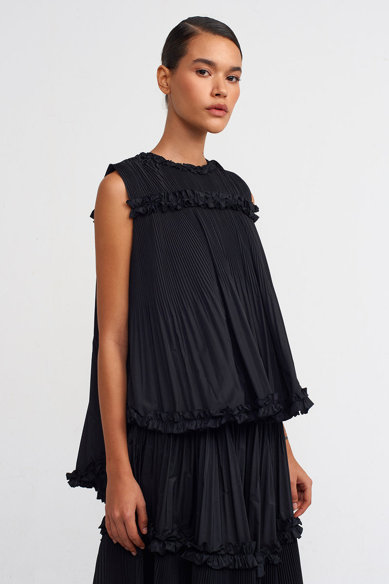 Nu Sleeveless Pleated Taffeta Blouse Black