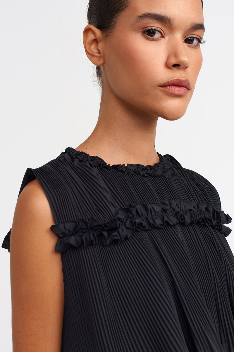 Nu Sleeveless Pleated Taffeta Blouse Black