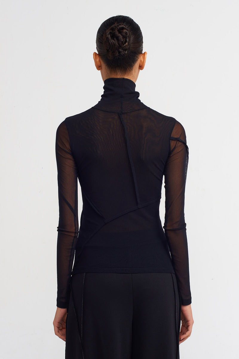 Nu Double-Layered High-Neck Mesh Bodysuit Black