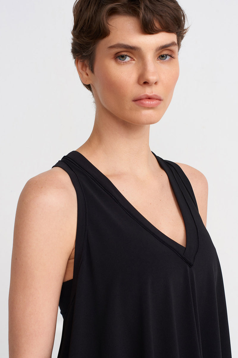 Nu V-Neck Draped Jersey Blouse Black