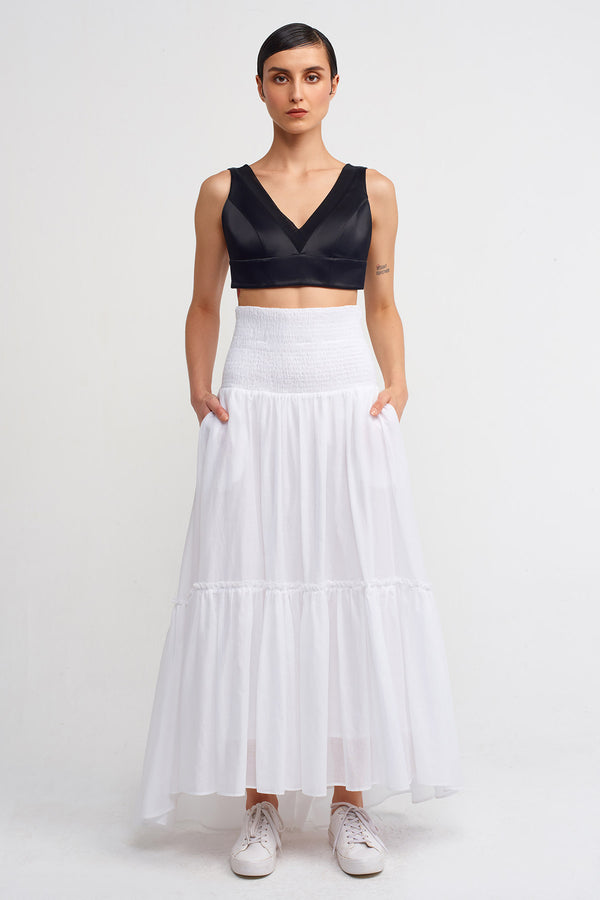 Nu Elasticated Waist Midi Length Voile Skirt Off White