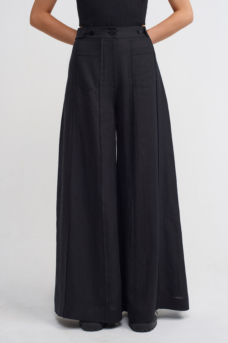 Nu Wide-Leg Linen Pants Black