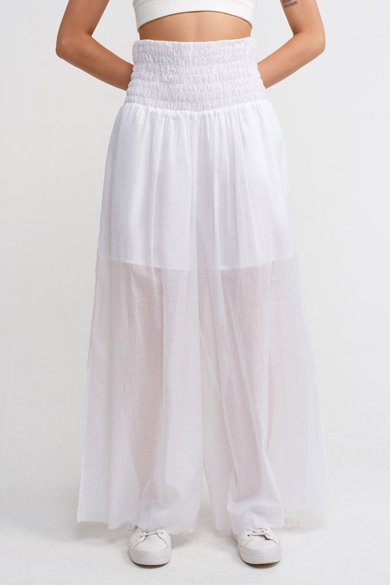 Nu Elastic Waist Wide-Leg Pants Off White