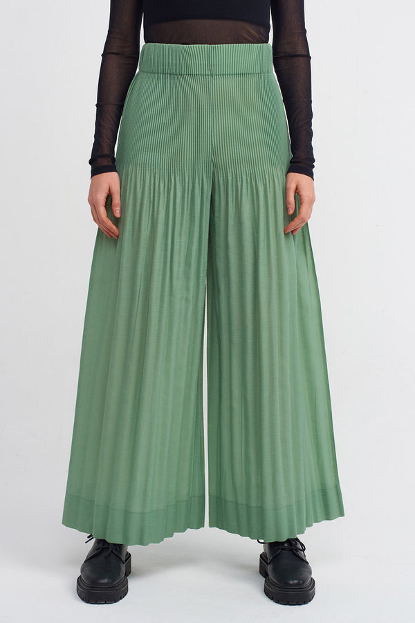 Nu Fine Pleated Wide-Leg Trousers Green