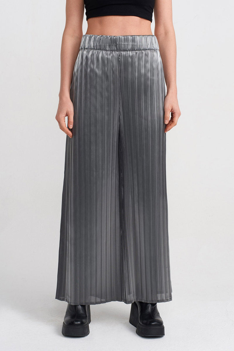 Nu  Wide Pleated Trousers Silver