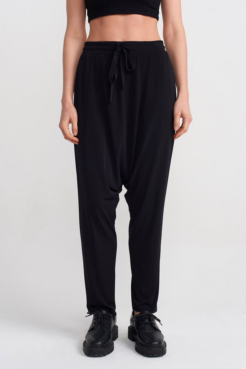 Nu High-Waisted Jersey Harem Pants Black