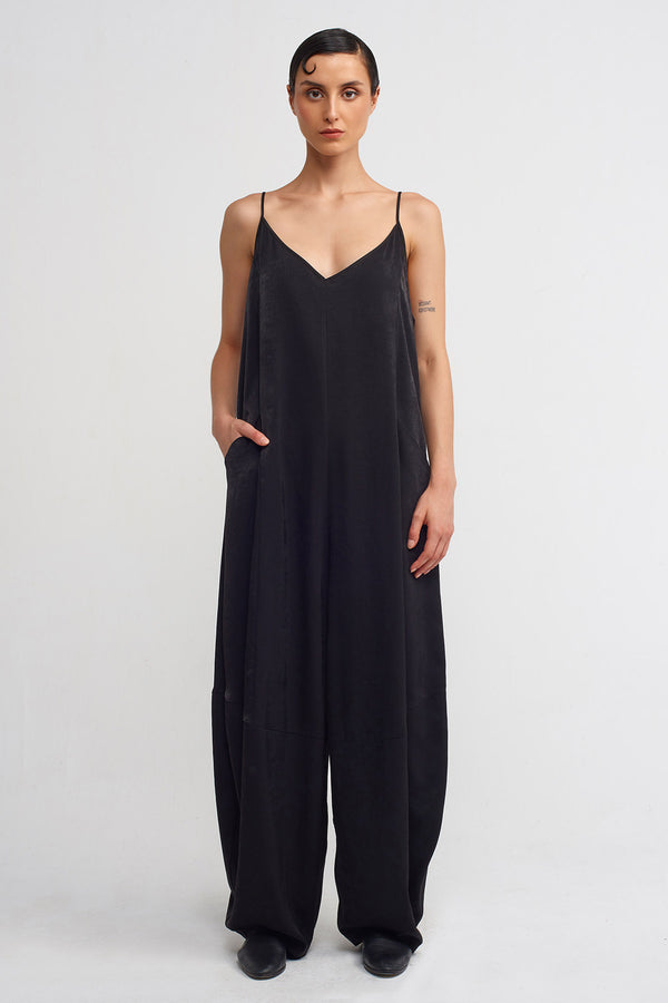 Nu Velvet-Look Satin Jumpsuit Black