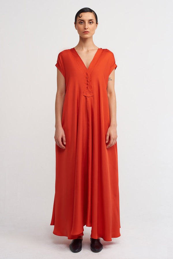 Nu V-Neck Long Flowy Dress Red