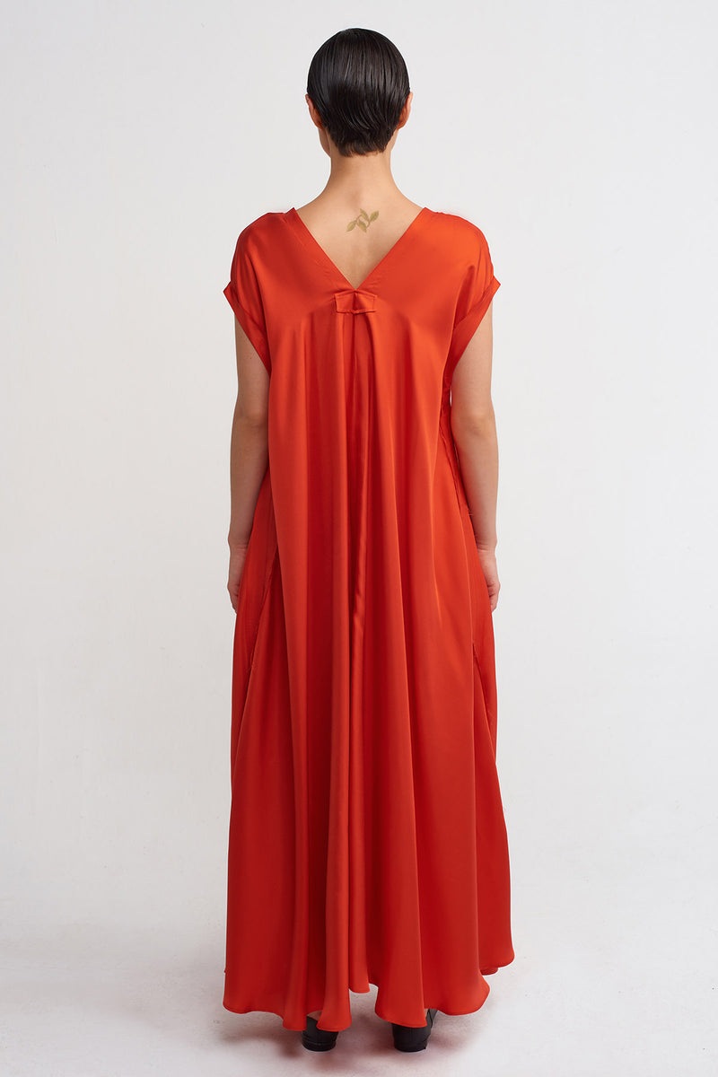 Nu V-Neck Long Flowy Dress Red