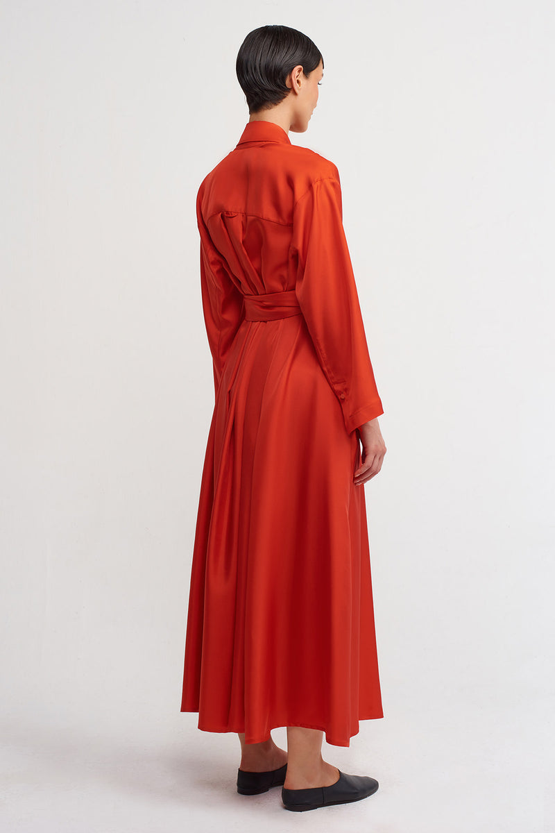 Nu Cross-Tie Detail Long Dress Red