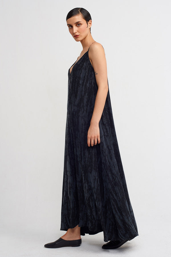 Nu Thin-Strap Velvet-Look Long Dress Black