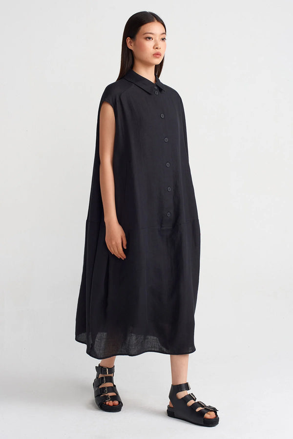 Nu Shirt Collar Midi Dress Black