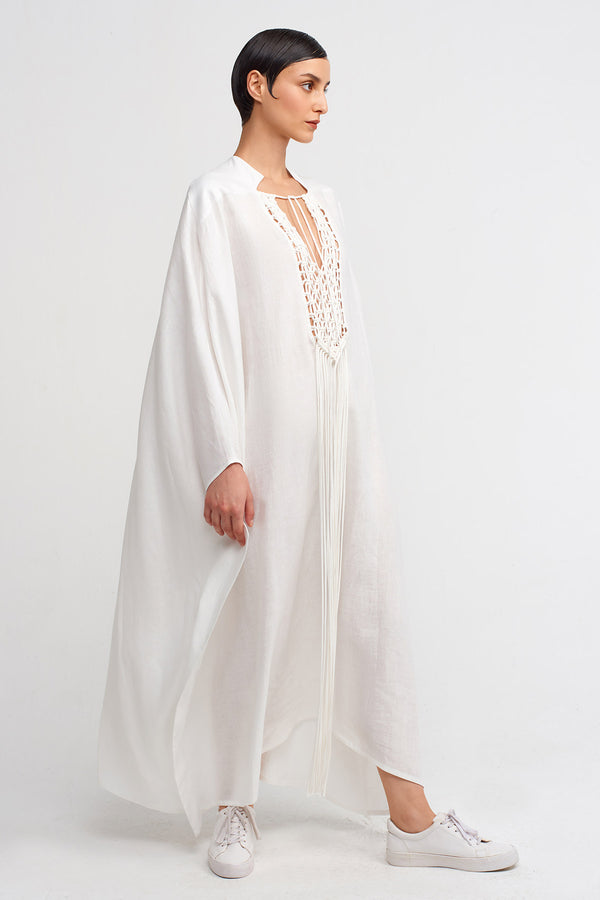 Nu Macramé Detail Front, Long Dress Off White