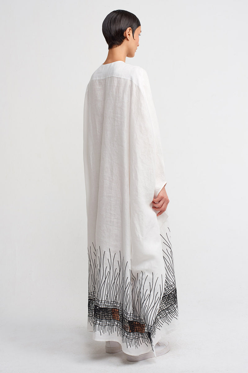 Nu Embroidered Hem Long Kaftan Dress Off White/Black