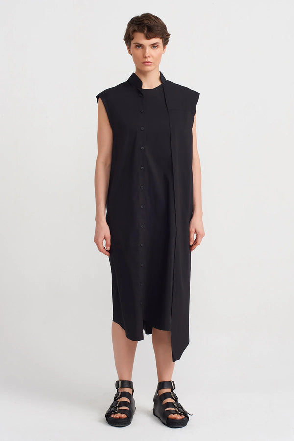 Nu Mock Neck Sleeveless Midi Dress Black