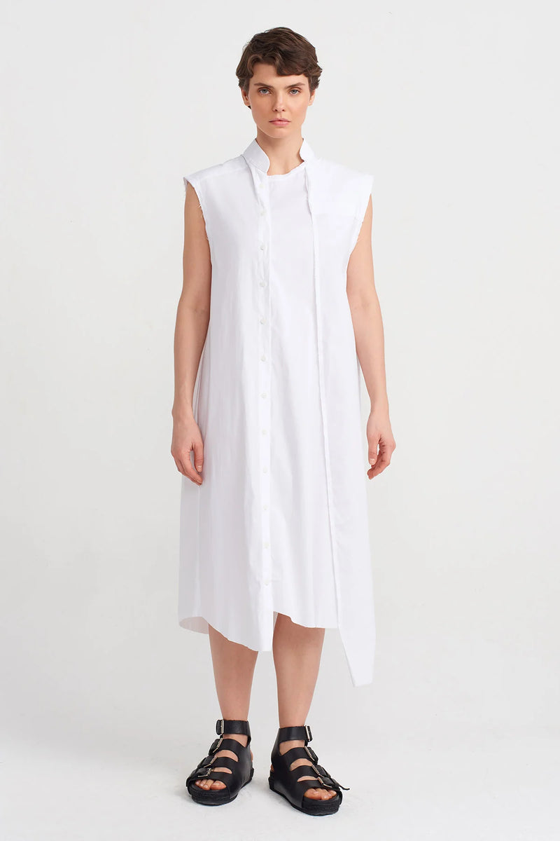 Nu Mock Neck Sleeveless Midi Dress Off White