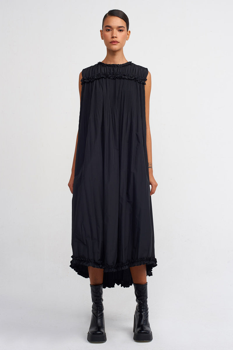 Nu Sleeveless Pleated Taffeta Dress Black