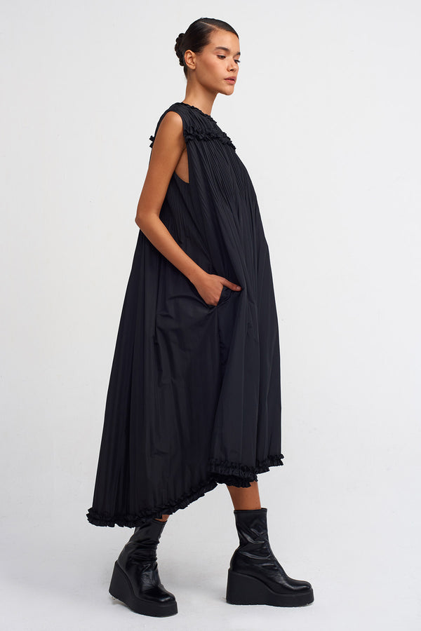 Nu Sleeveless Pleated Taffeta Dress Black