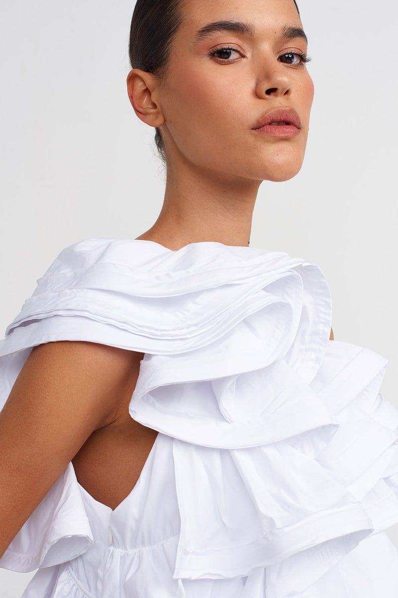 Nu Short Poplin Ruffle Dress Off White