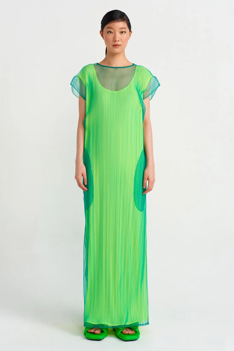 Nu Lined Pleated Tulle Dress Green