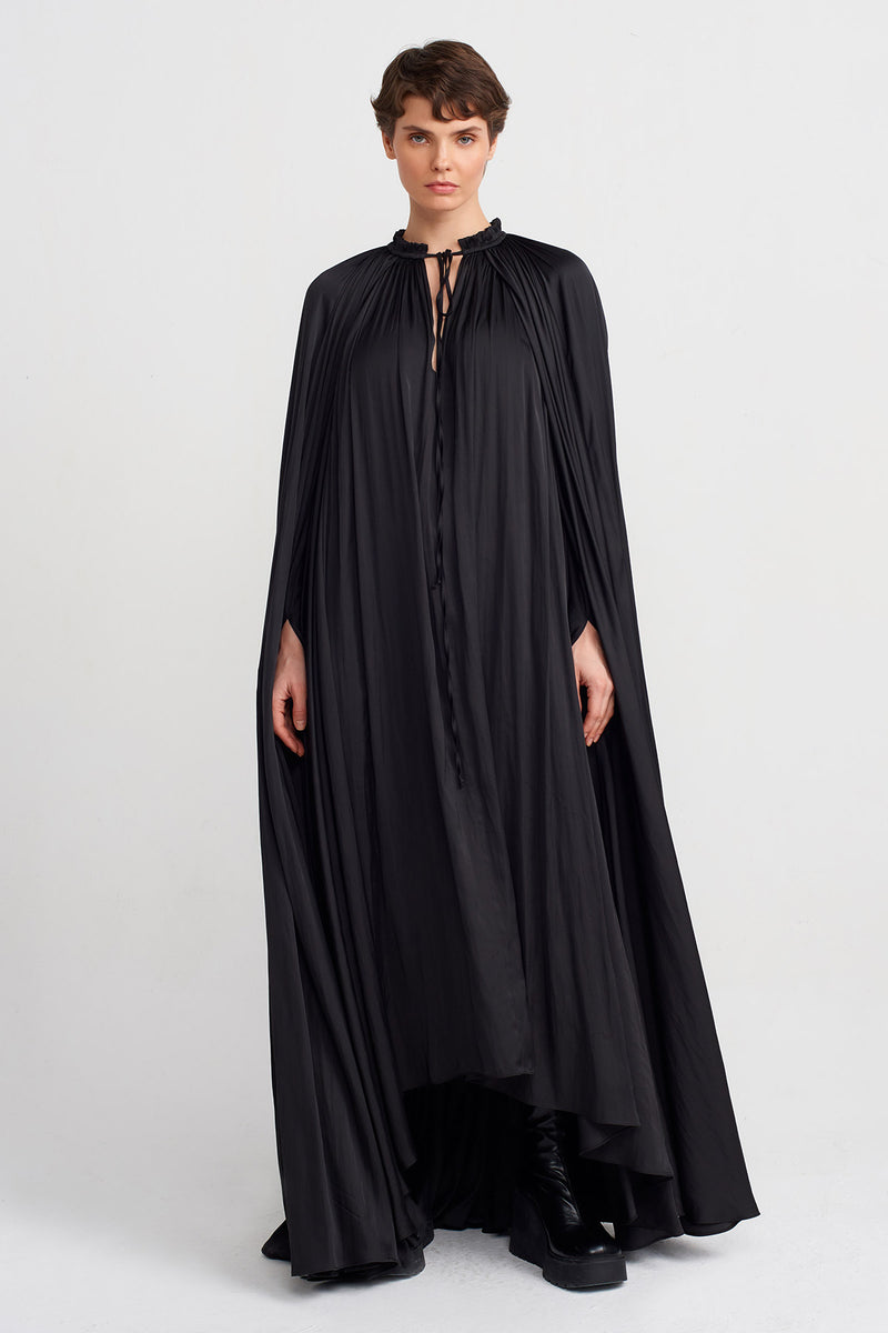 Nu Cape Detail Long Elegant Dress Black