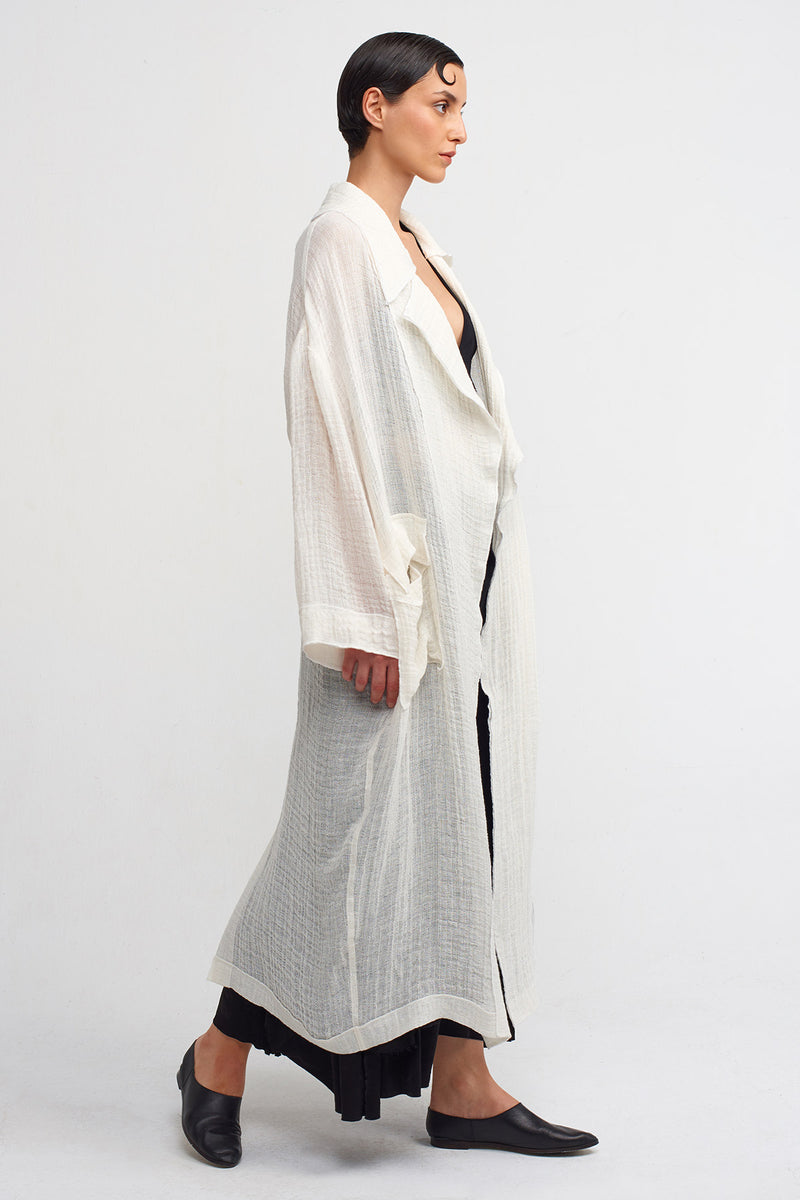 Nu Pocketed, Linen Long Jacket Off White