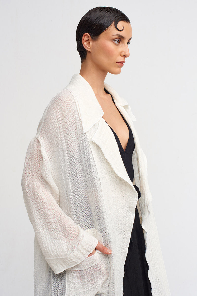 Nu Pocketed, Linen Long Jacket Off White