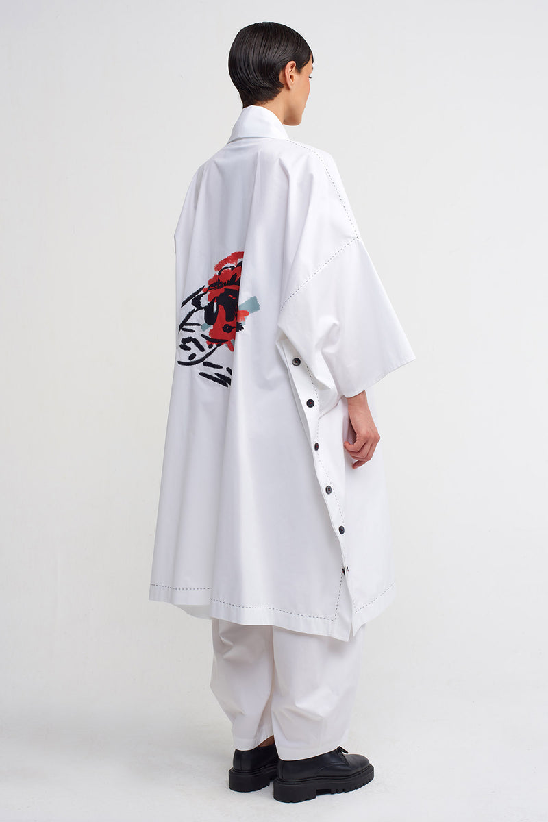 Nu Print And Embroidery Detailed Kimono Off White/Black