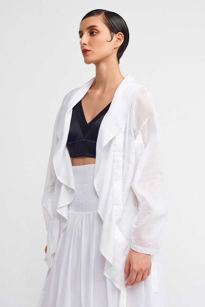 Nu Short Chiffon Jacket With Elastic Detail Off White