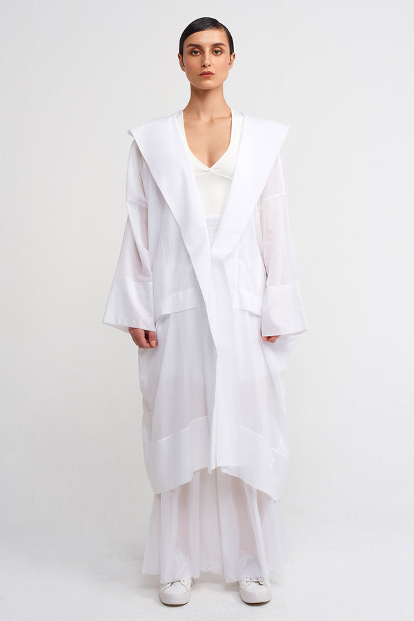 Nu Hooded Long Chiffon Jacket Off White