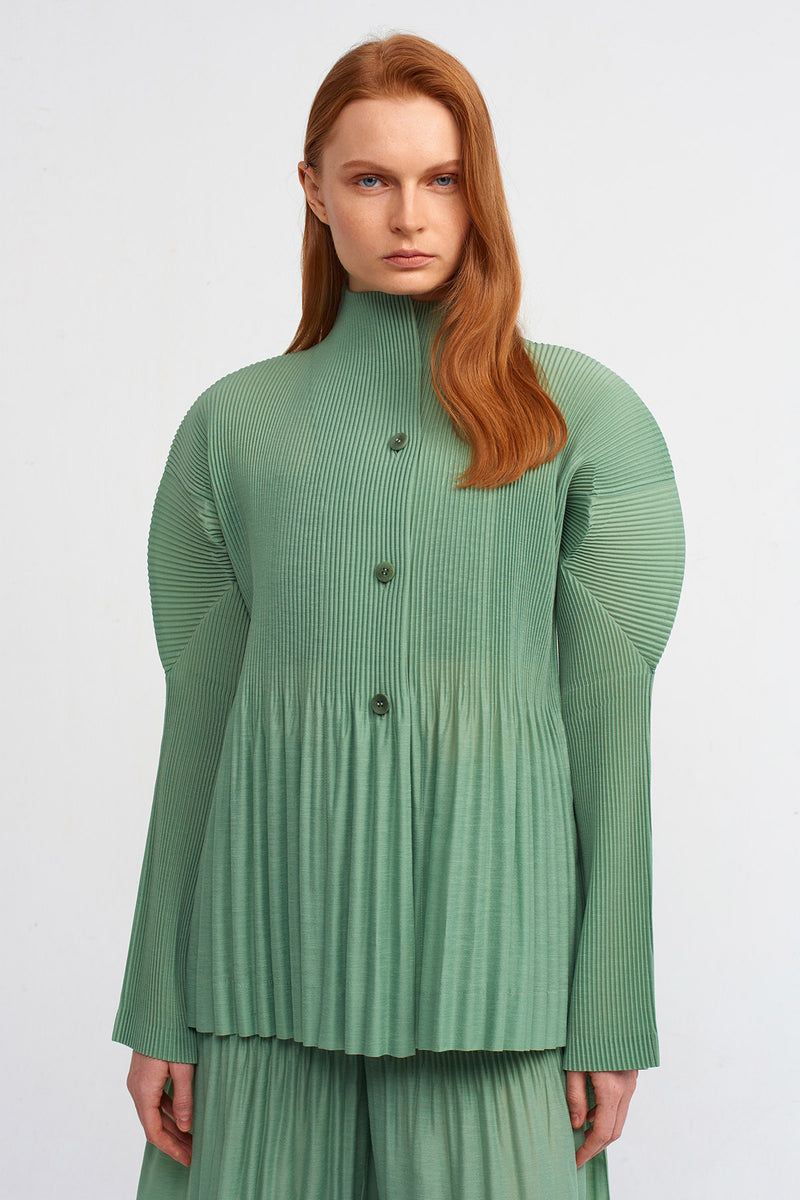 Nu Fine Pleated Long Collar Jacket Green