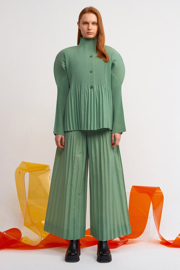 Nu Fine Pleated Long Collar Jacket Green