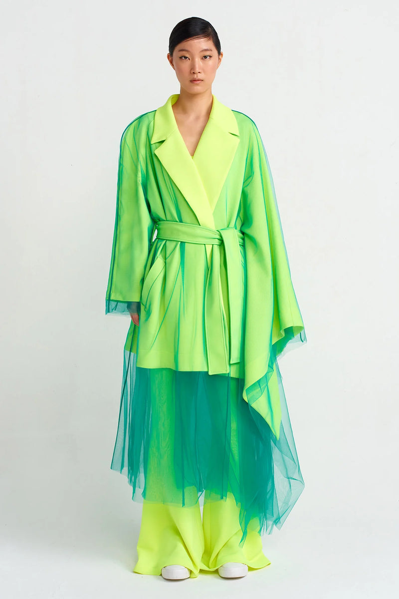 Nu Single Sleeve Poncho, Waist Tie Jacket Green