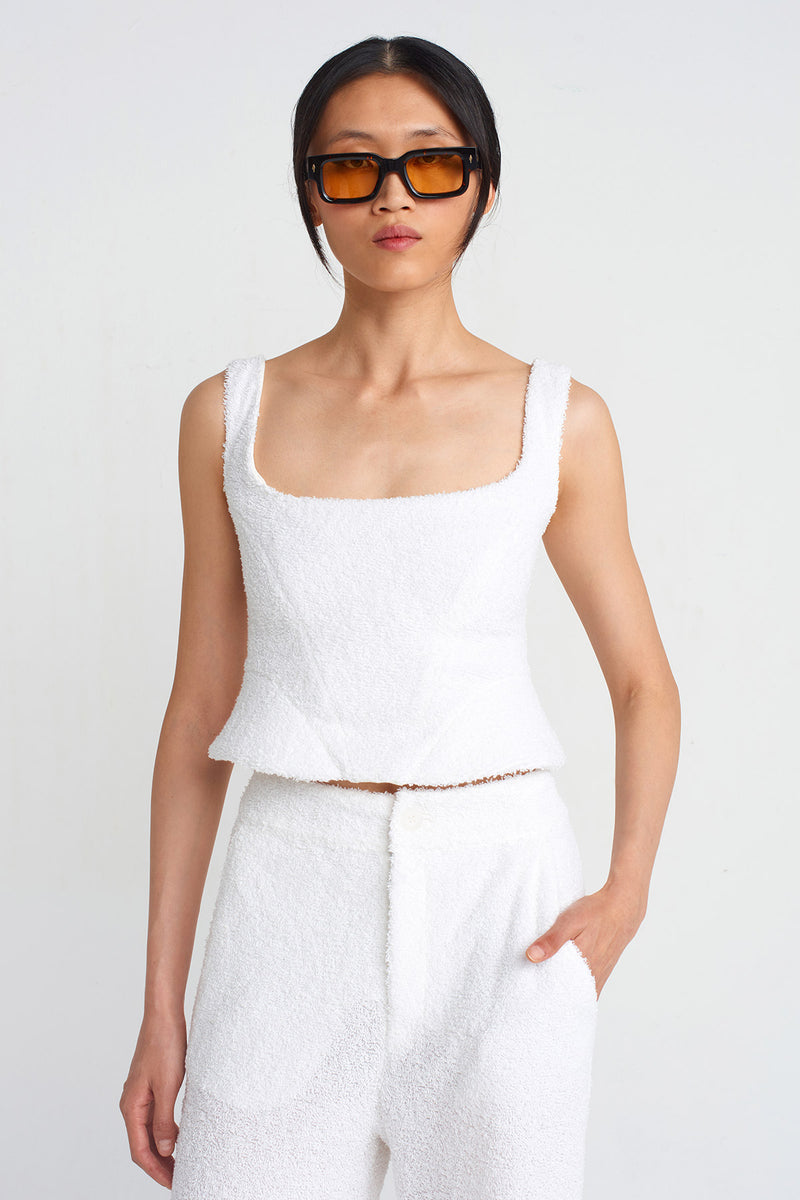 Nu Towel Fabric Bustier Blouse Off White